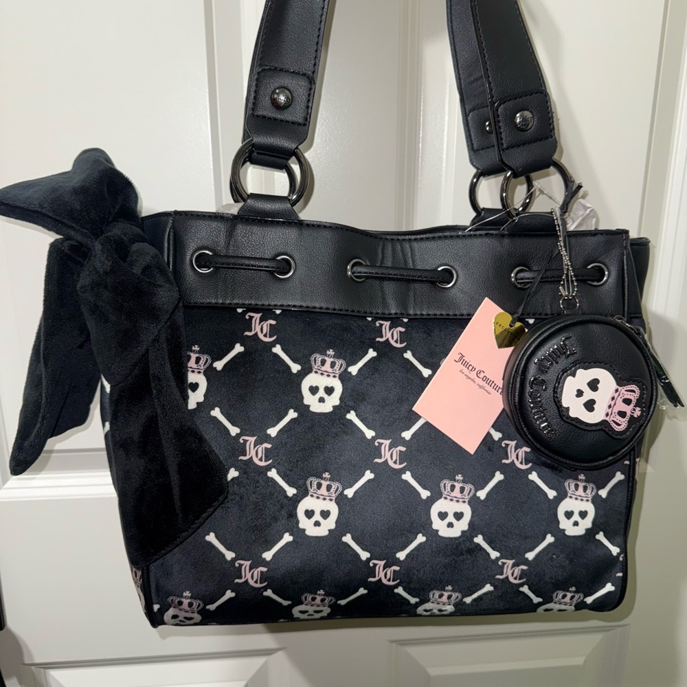 Juicy Couture Skulls and Bones Haunted Couture Daydreamer Tote Bag Black
